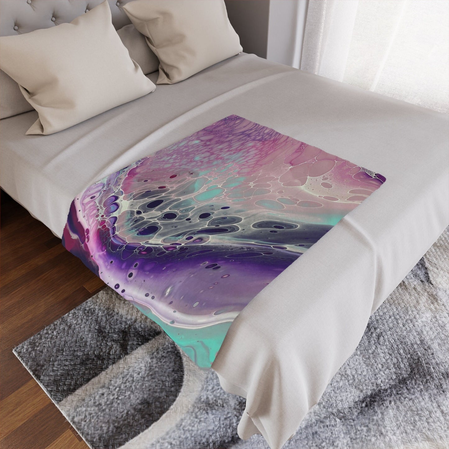 Cute Cozy Blanket for Her with Pink, Purple, and Teal Design